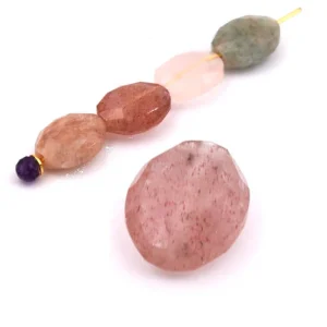 Perle ovale à facettes en quartz fraise 10x8mm - Trou: 1mm (1)